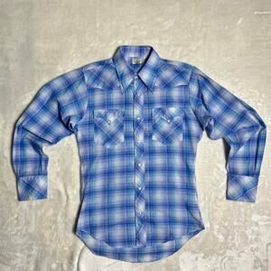 Vtg Western Pearl Snap Shirt Women's M Lt Blue White Sparkle Country Rockabilly